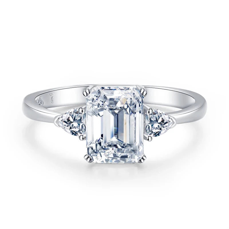 Emerald cut ring in 925 sterling silver with cz ring sparkle