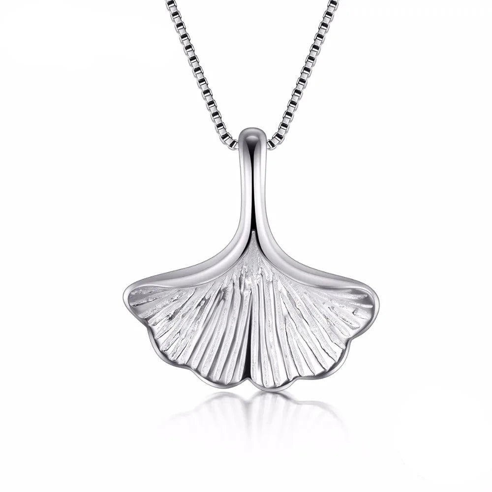 Ginkgo leaf sterling silver pendant necklace on sterling silver chain
