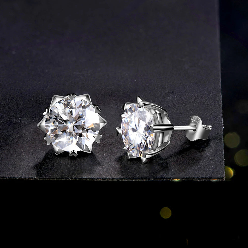 Silver earrings styled as earrings stud earrings with moissanite