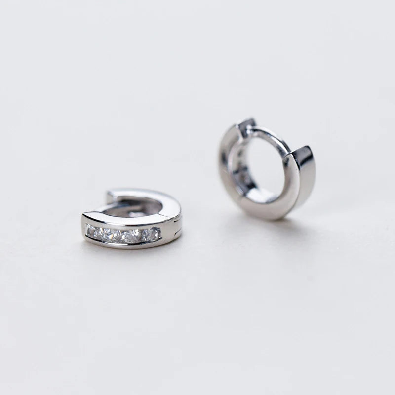 Clear CZ round hoop earrings sterling silver shine