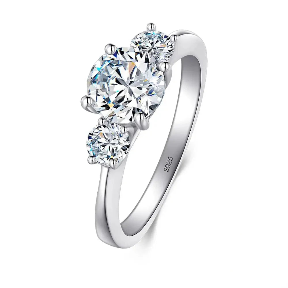 2 carat zircon three stone ring in 925 sterling silver
