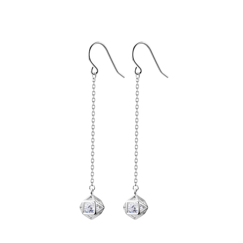 Sterling silver CZ drop earrings for women in bright 925 silver
