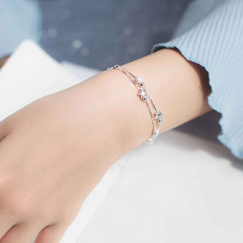 925 sterling silver beads bracelet in refined silver color