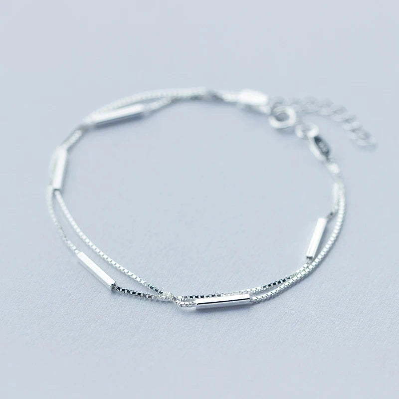Sterling silver geometric stick bracelet in 925 silver with chain support