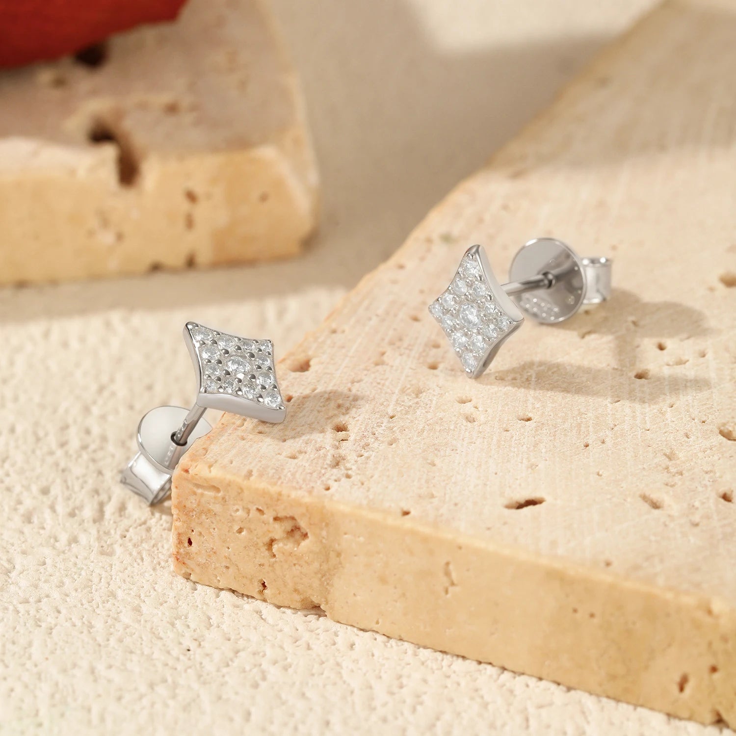 Diamond ear rings style studs with sparkling moissanite in silver