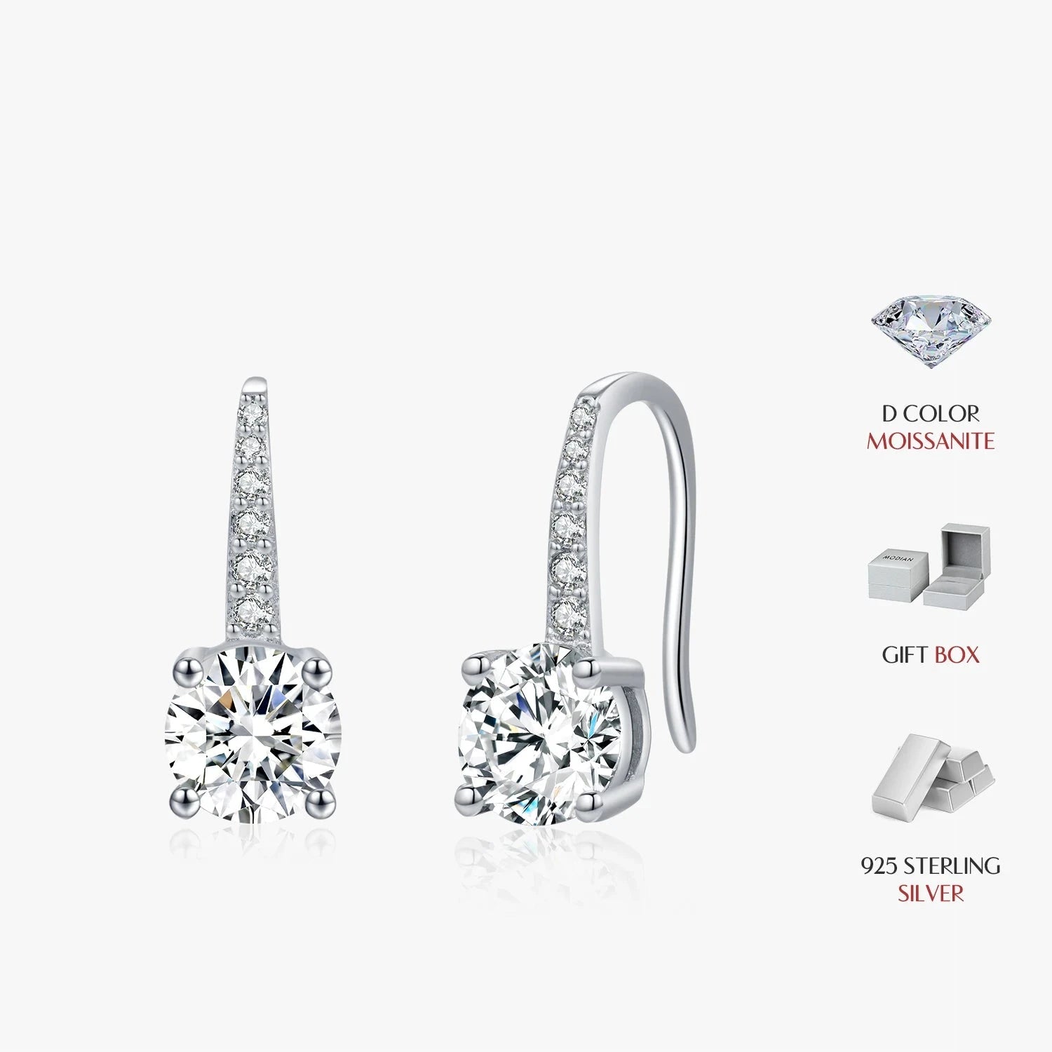 Polished sterling silver moissanite earrings for luxury jewelry looks