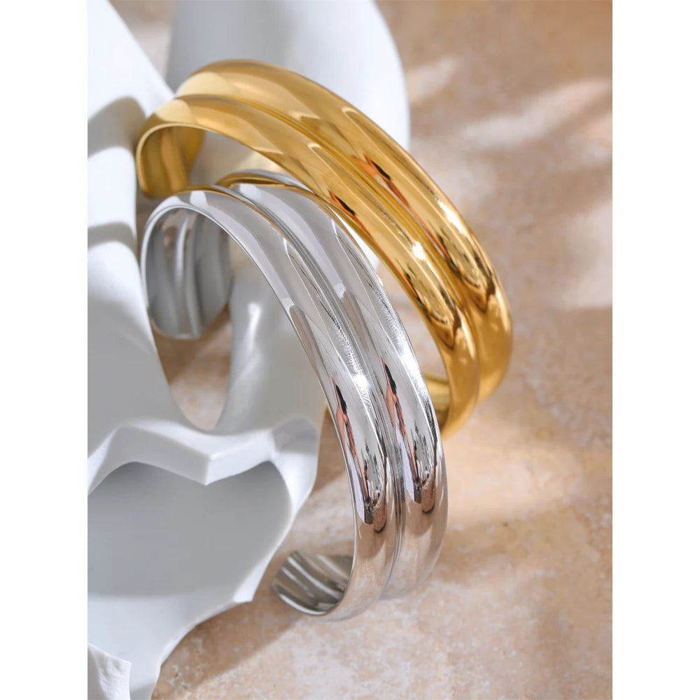 Bold round 64mm stainless steel bracelet silver or gold finish