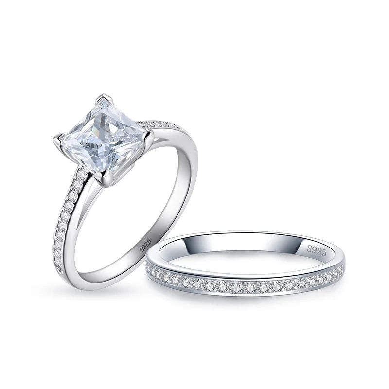 925 sterling silver engagement ring and wedding ring set