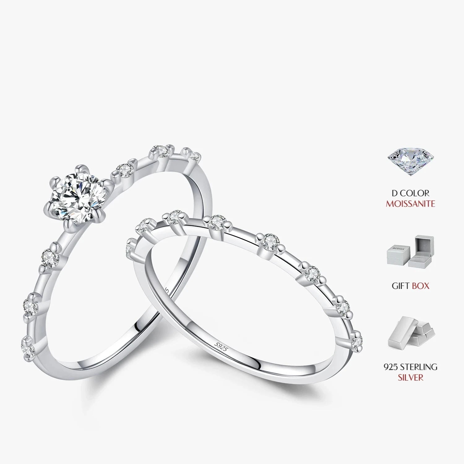 Sterling silver wedding band with D-Color moissanite sparkle