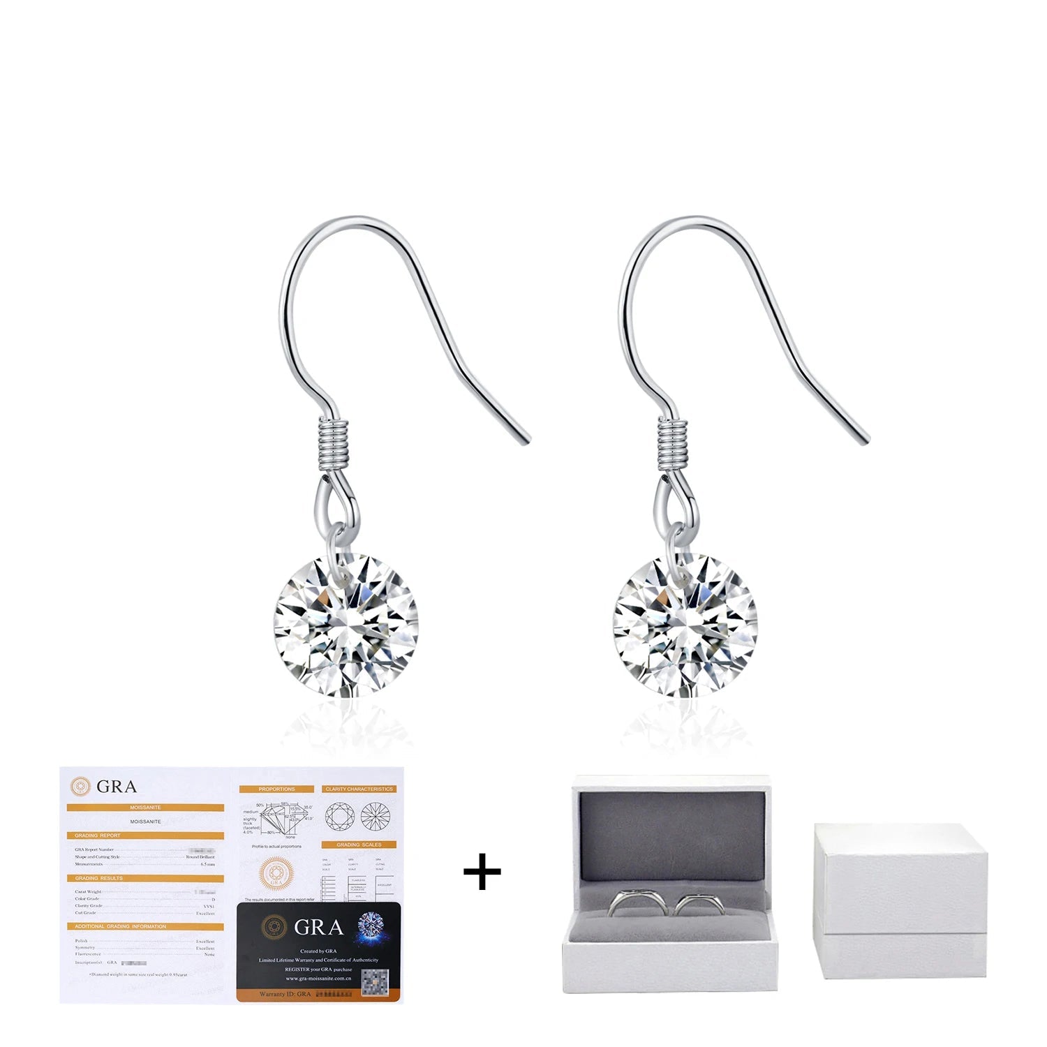 Macro facets of earrings moissanite on a sleek silver hook style setting