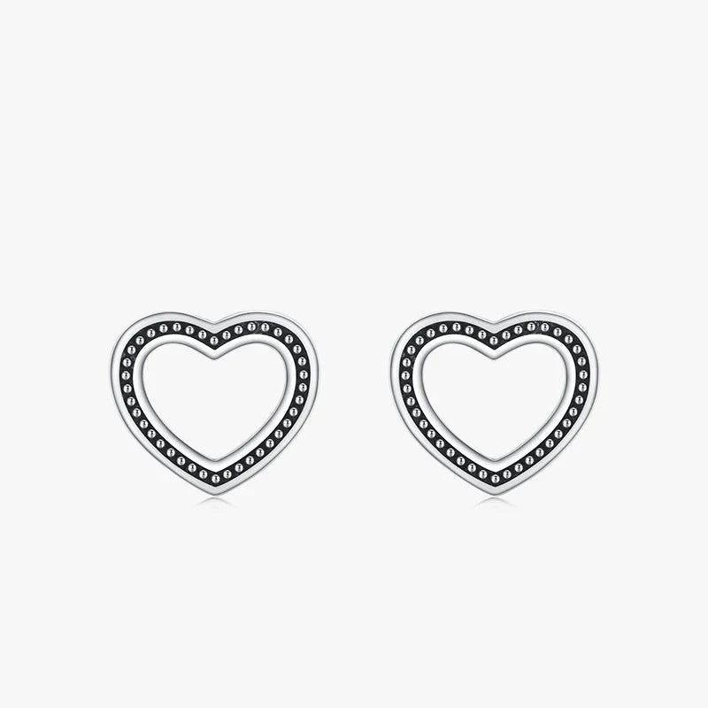 Heart stud earrings in sterling silver earrings with silver color