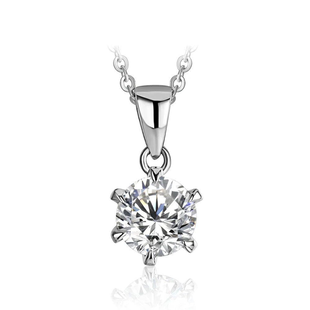 1 Carat moissanite diamond pendant necklace on a silver necklace