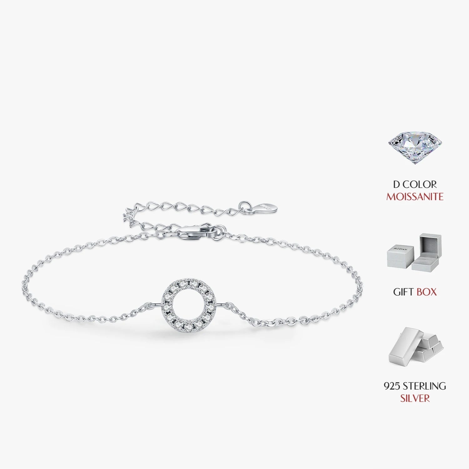 Chain bracelet with moissanite jewelry accents in sterling silver