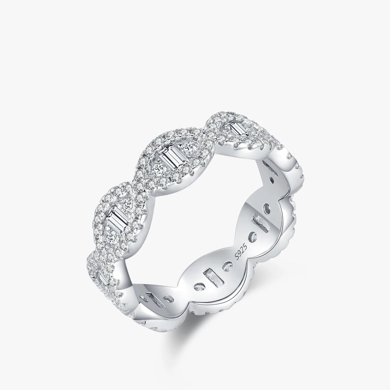 Eternity band ring in 925 sterling silver with clear CZ stones