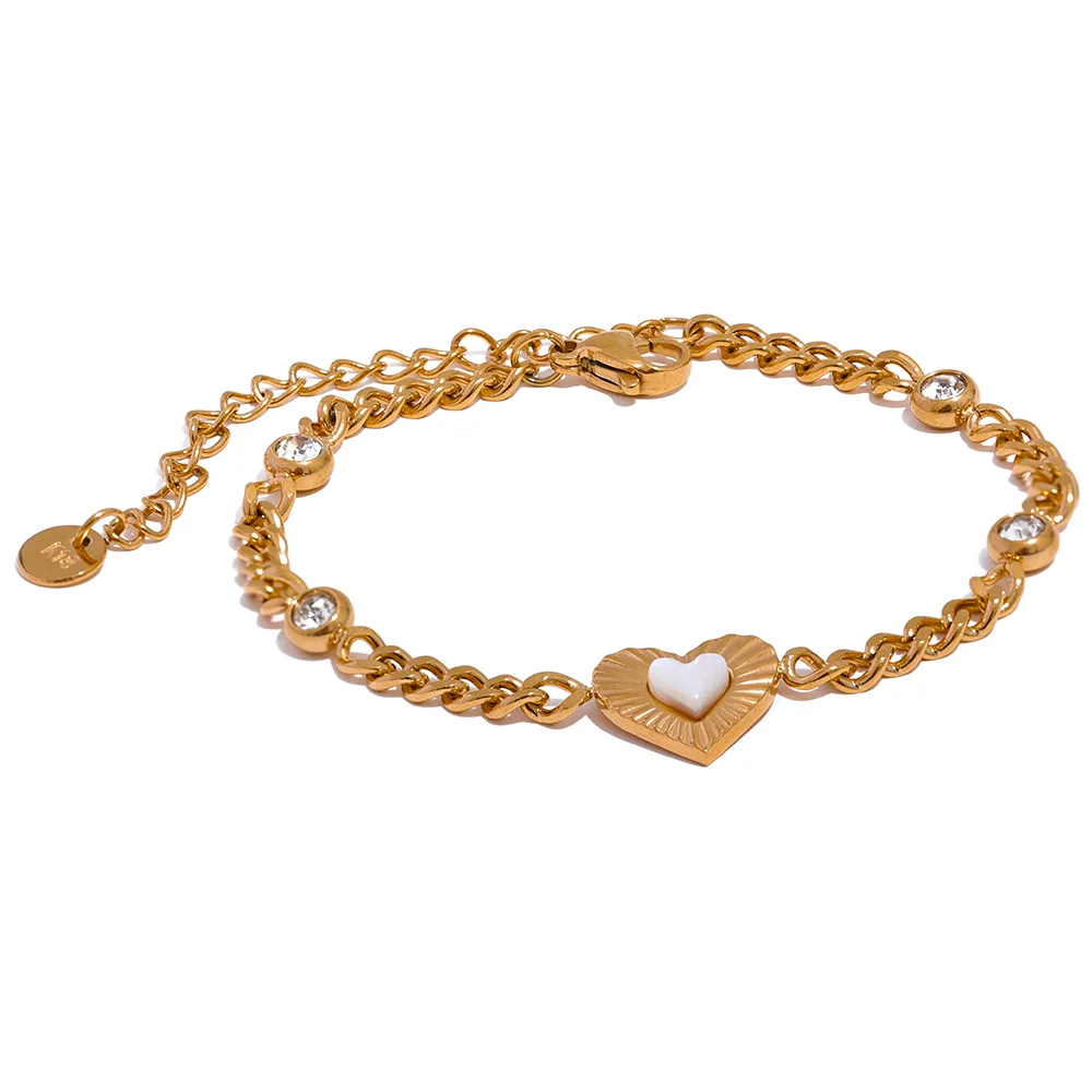 Cubic zirconia chain bracelet charm in a polished gold plated finish
