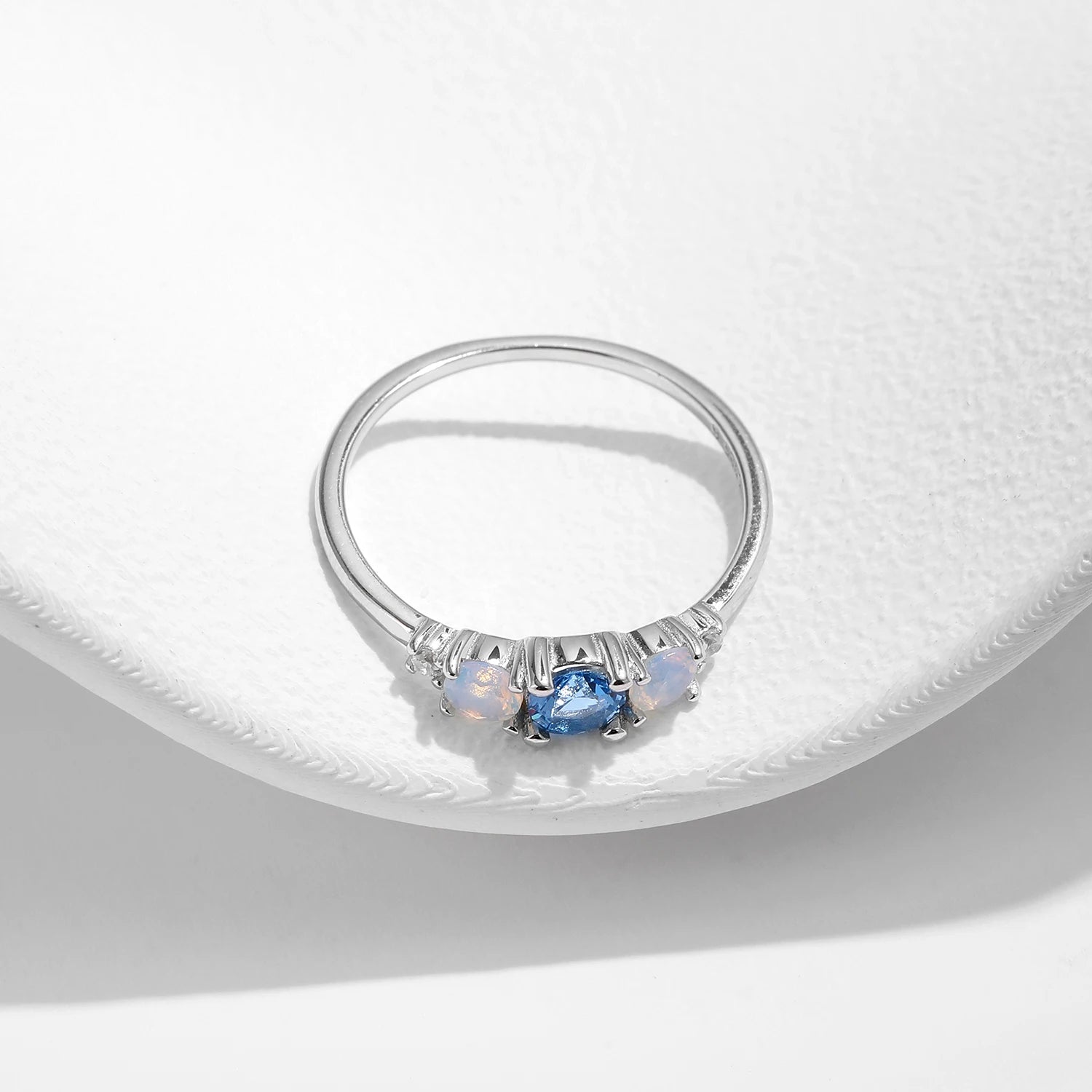 White gold plated opal ring delicate and charming