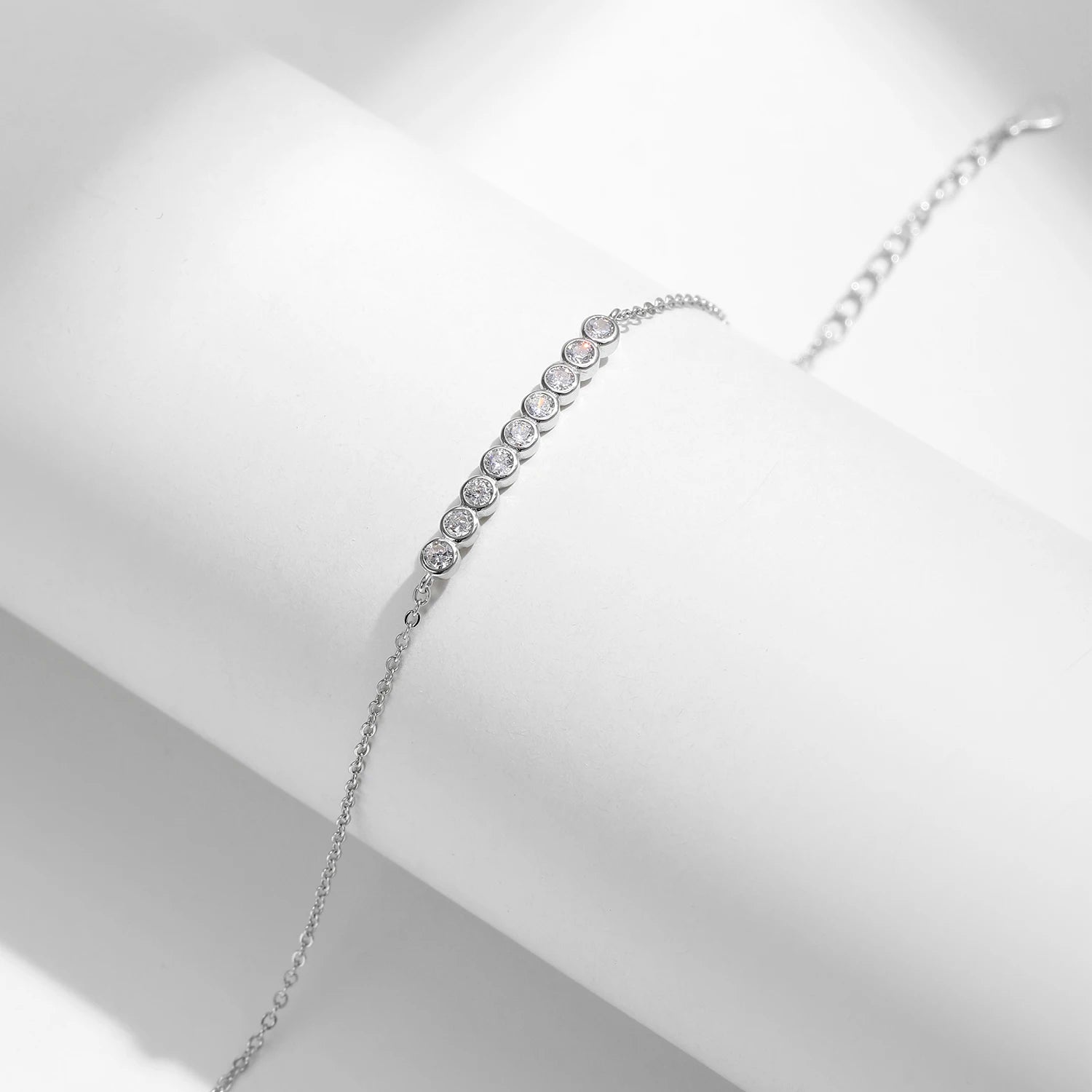 Moissanite chain bracelet 925 sterling silver round stones