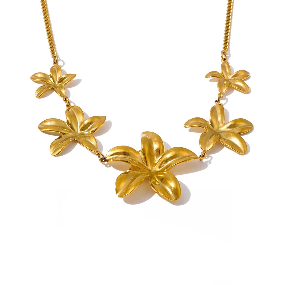 Flower pendant chain necklace with polished gold plated shine