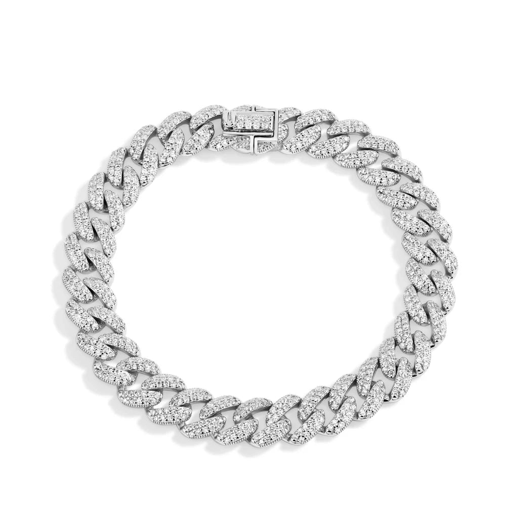 VVS1 moissanite chain bracelet on a silver cuban link chain in 925 sterling silver
