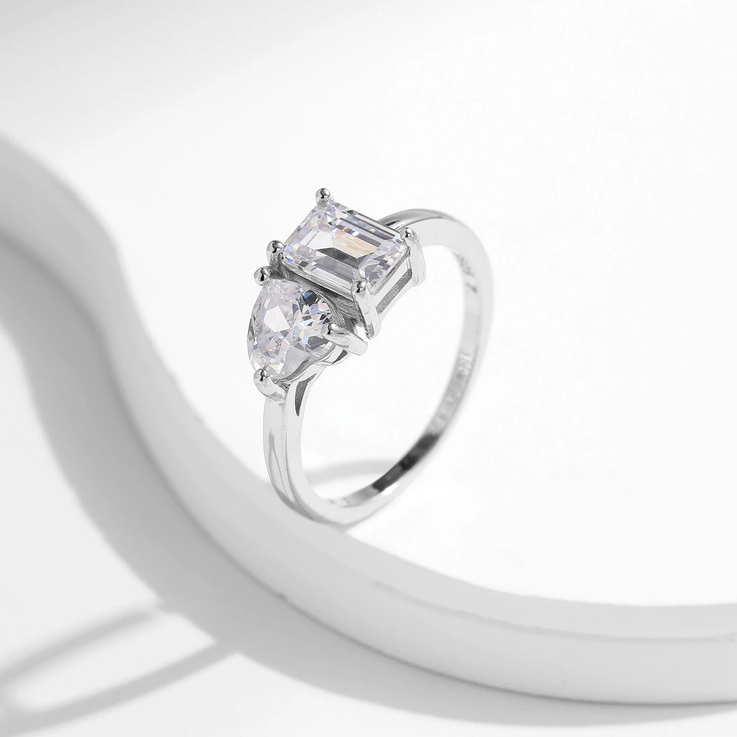 Close view of heart rings style with a sparkling cz ring detail