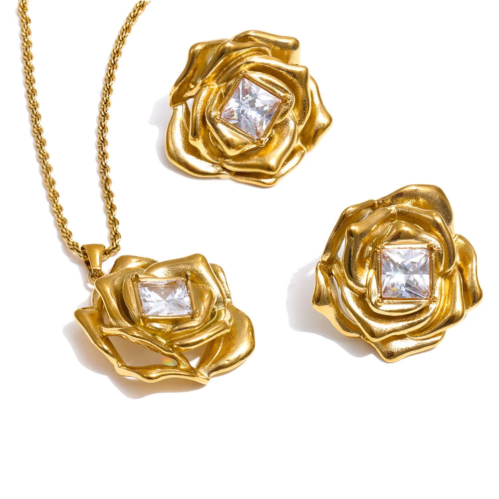 Jewelry store inspired necklace and earrings gold plated design