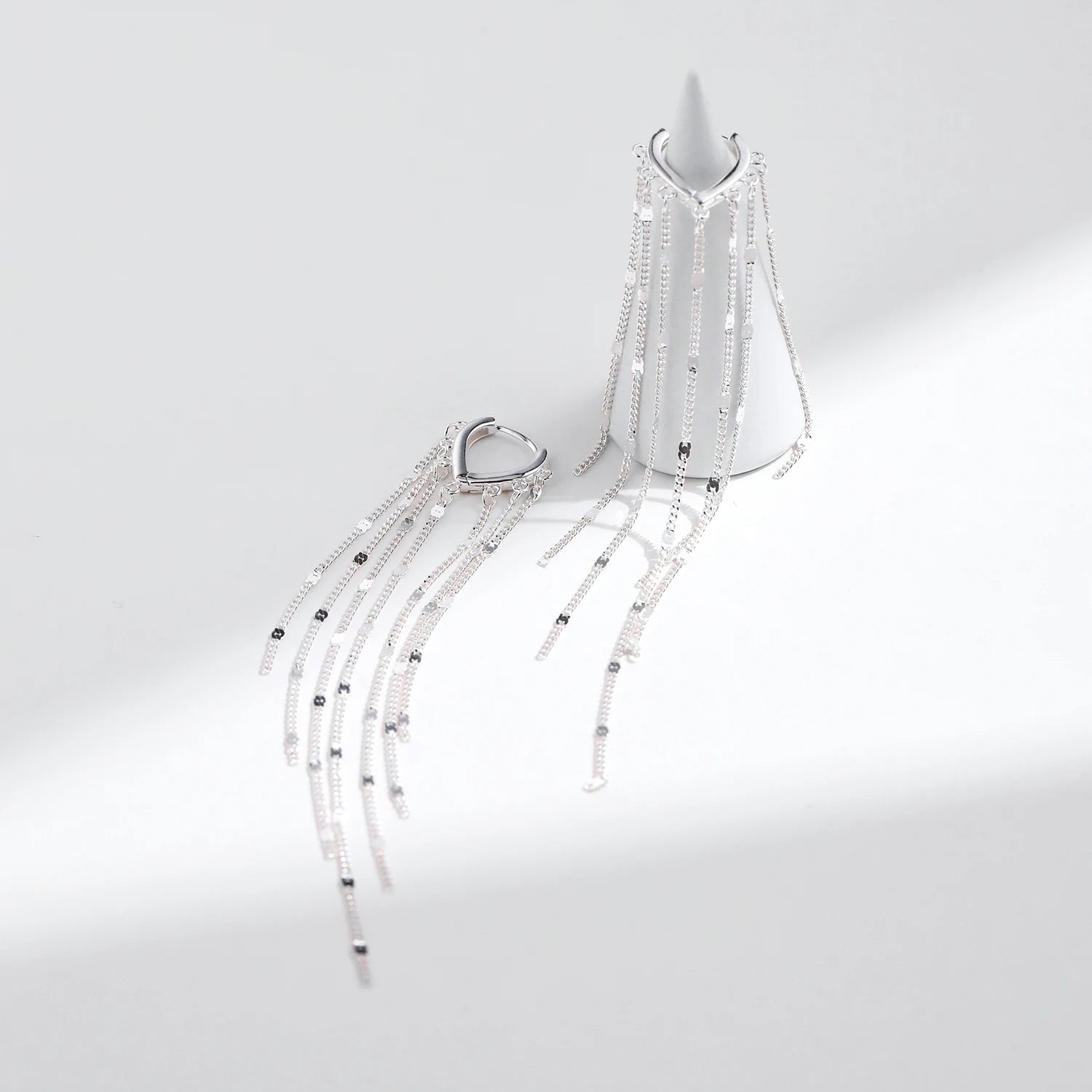 Hoop earrings sterling silver tassel swing elegance