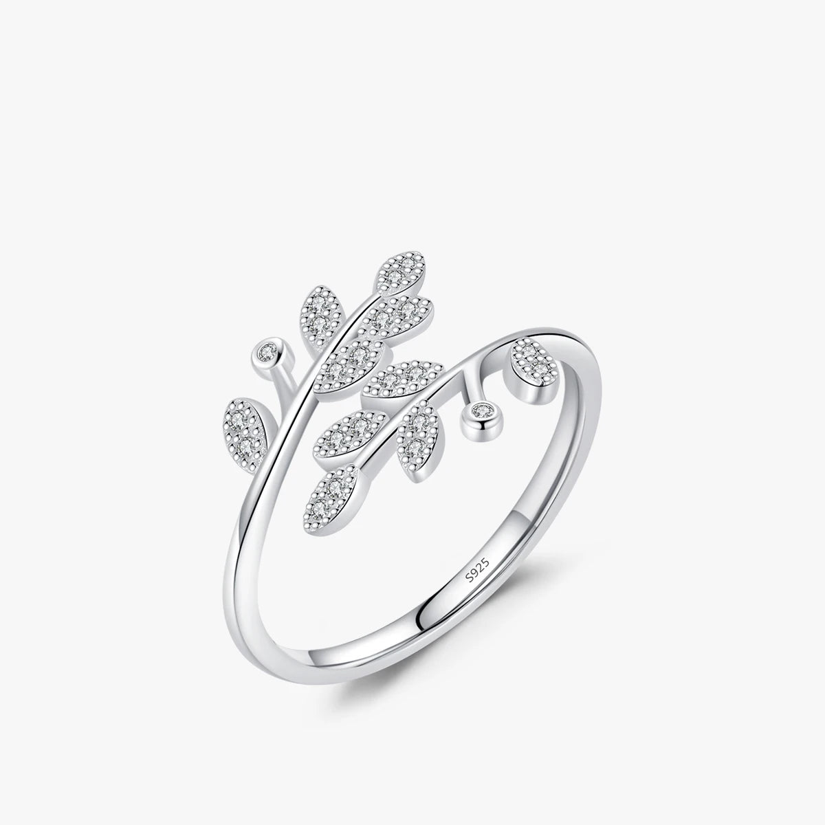 Tree leaf CZ sterling silver ring with refined 925 silver shine