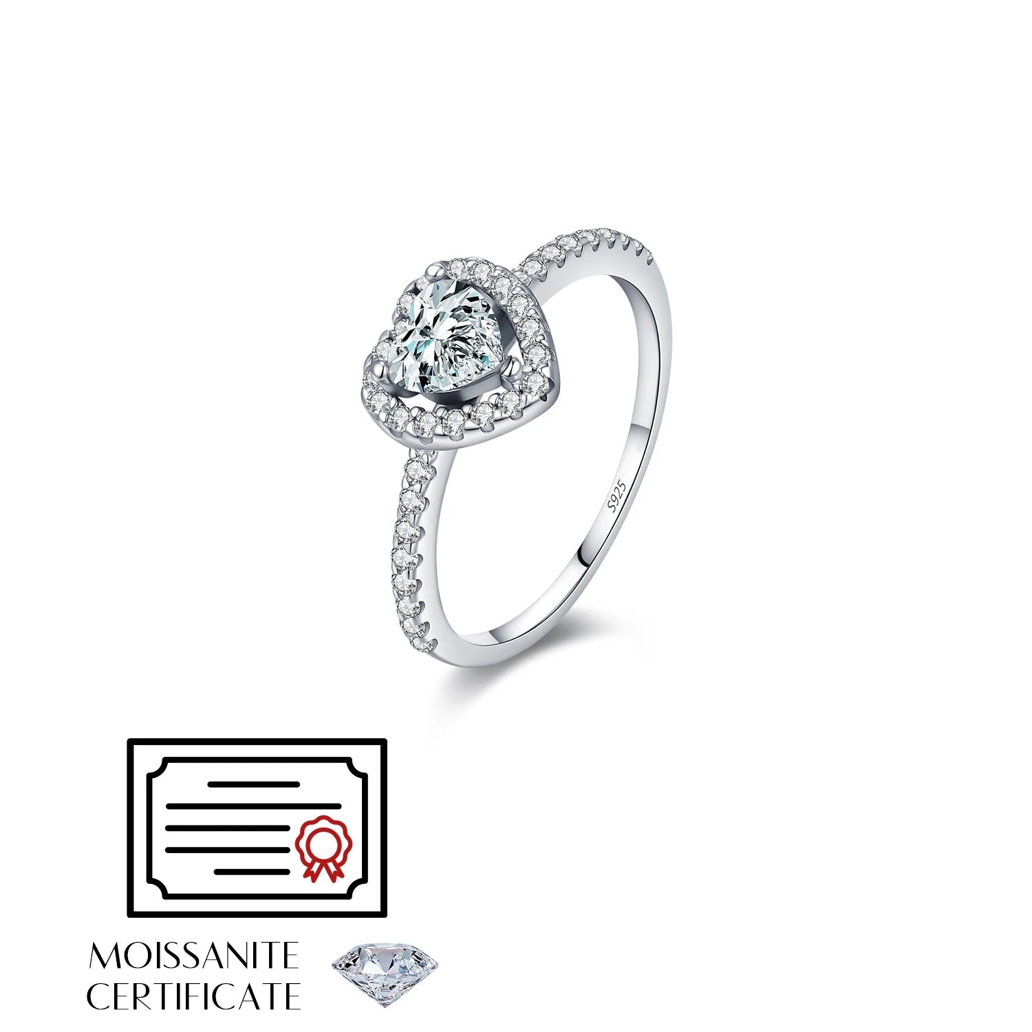 Heart moissanite ring size design crafted in refined sterling silver
