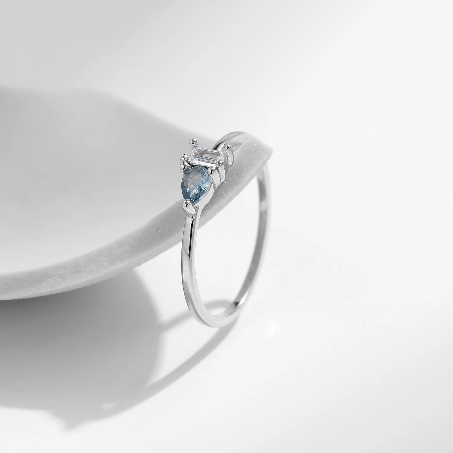 Close up sterling silver ring highlighting CZ ring facets