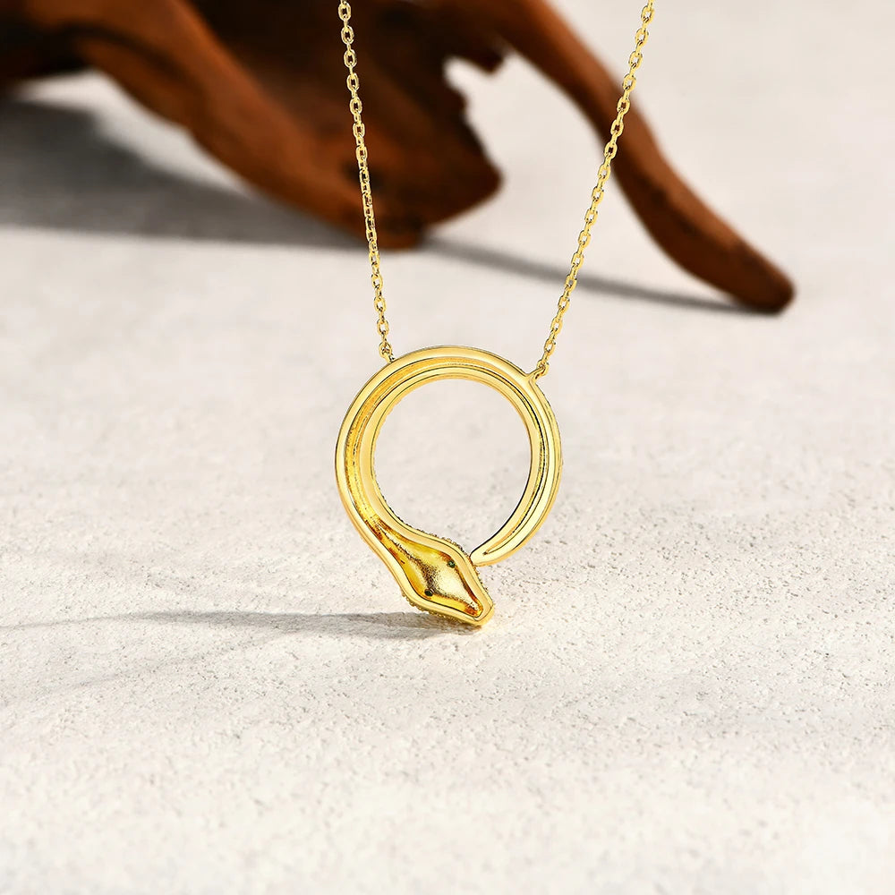 18K gold plated snake moissanite necklace with silver chain