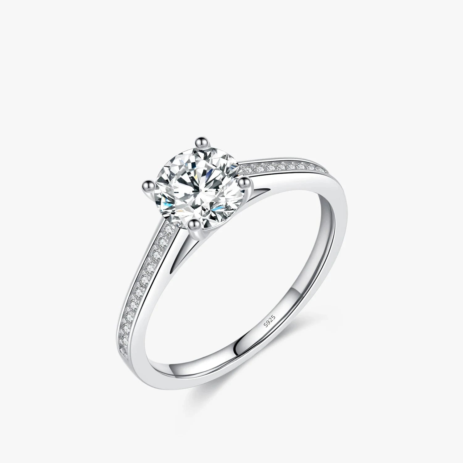 D color 1 carat moissanite diamond ring in sterling silver