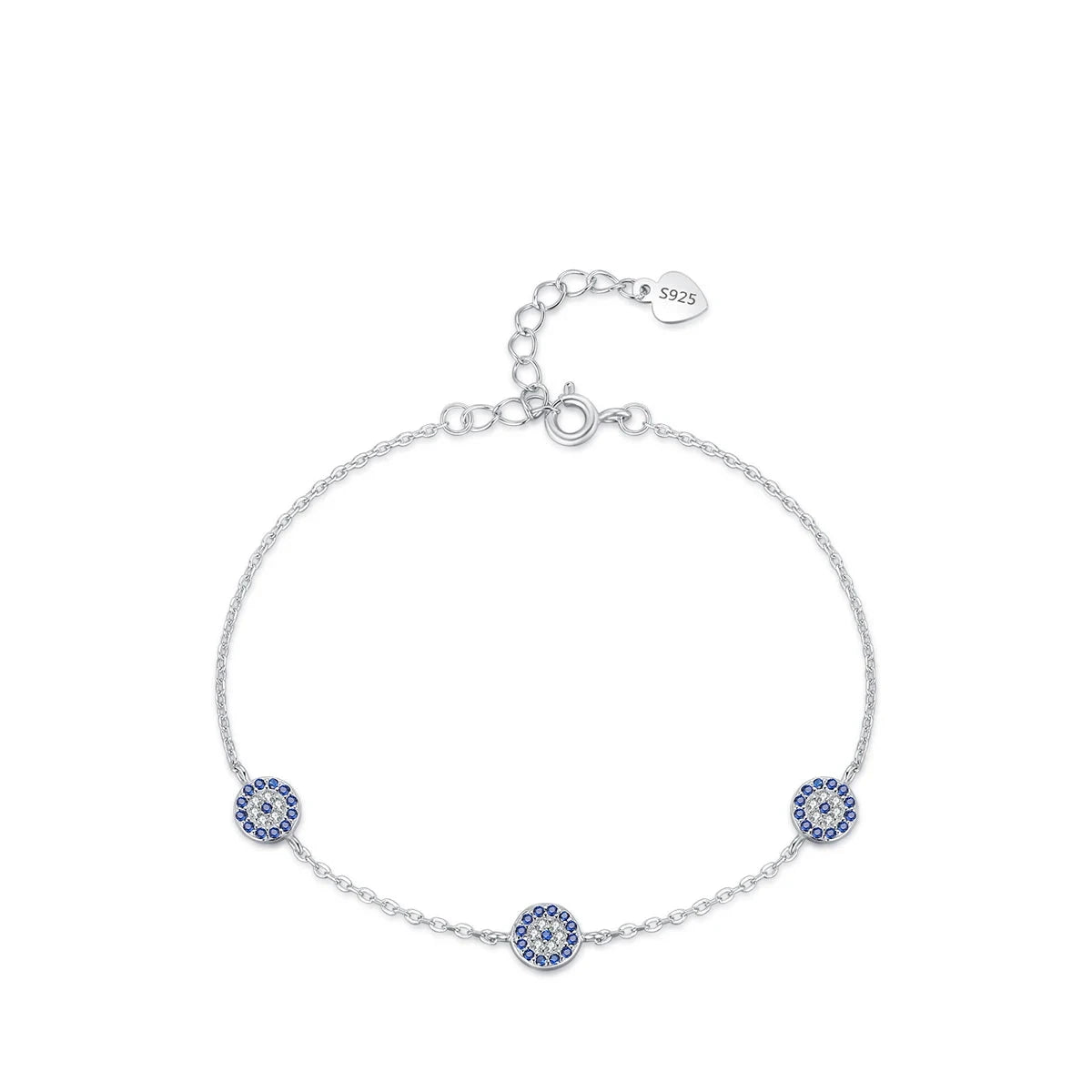 Blue eyes charm bracelet chain in 925 sterling silver