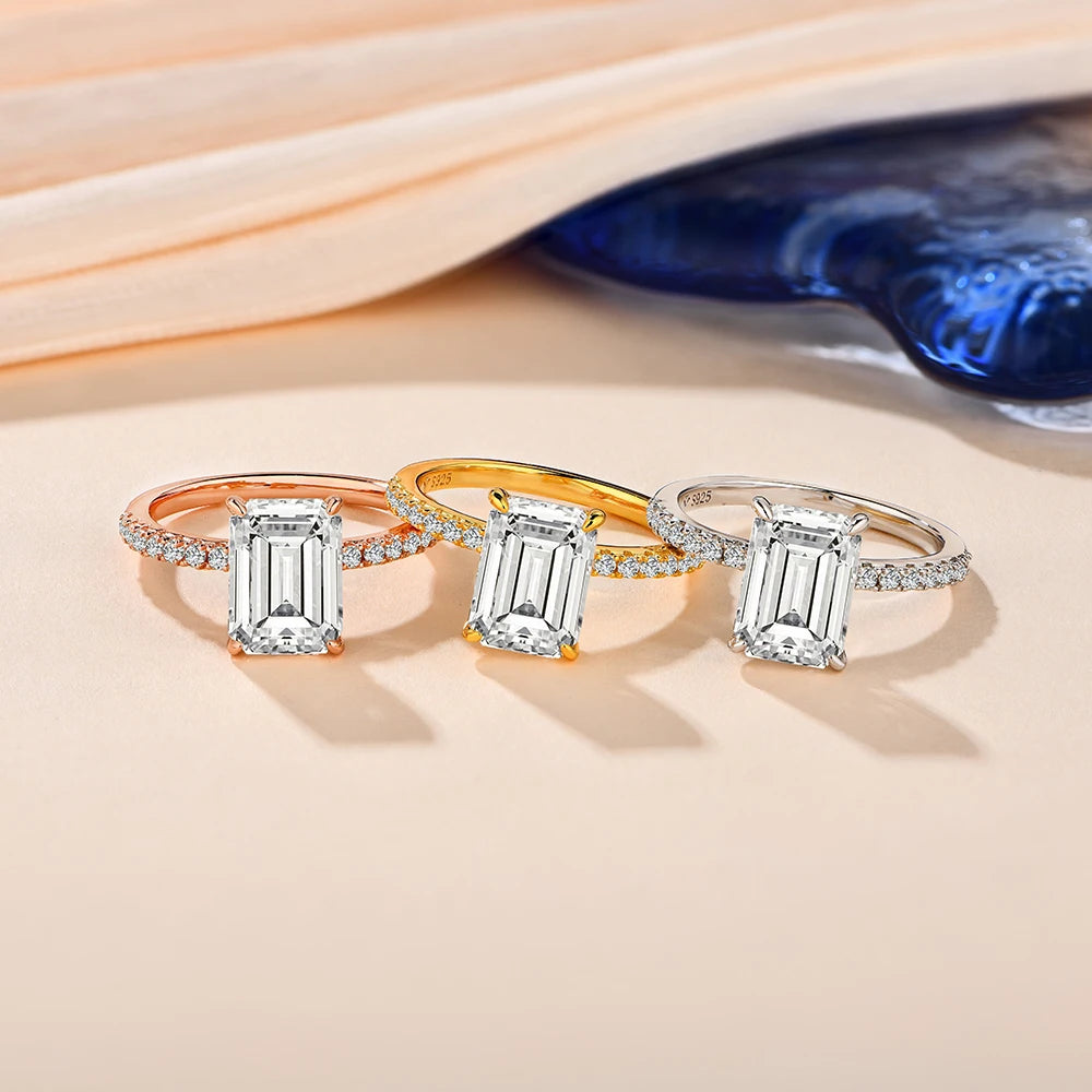 Silver ring paired with rings with moissanite for a polished stack