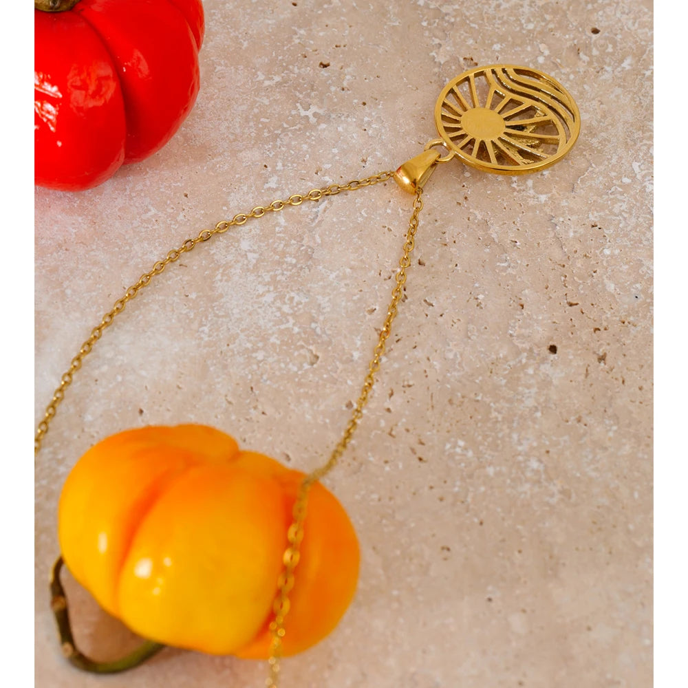 trendy holiday gold plated necklace sun coconut tree design for women