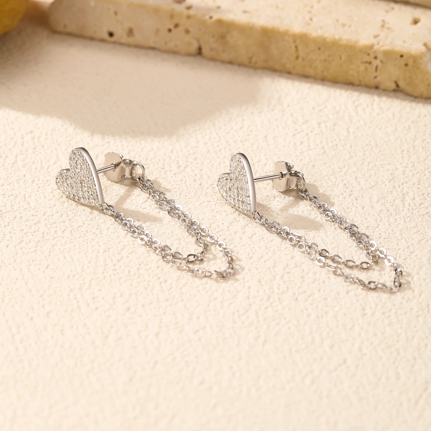 925 sterling silver heart earrings styled with silver sterling chain