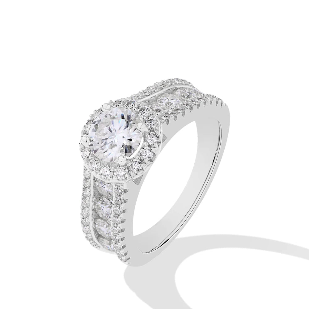 VVS1 1.0ct moissanite ring in 925 silver with elegant round cut diamond ring style