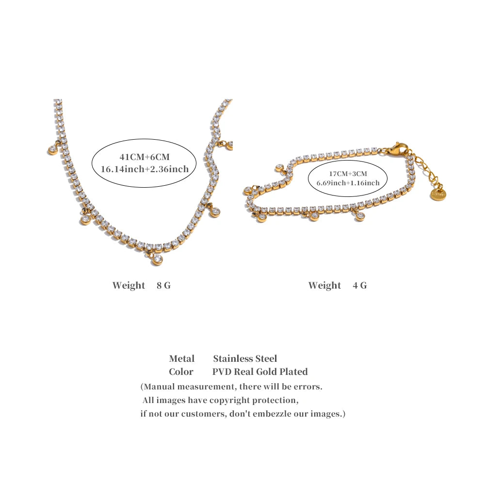 Gold plated chain necklace with CZ stones and coordinating bracelet