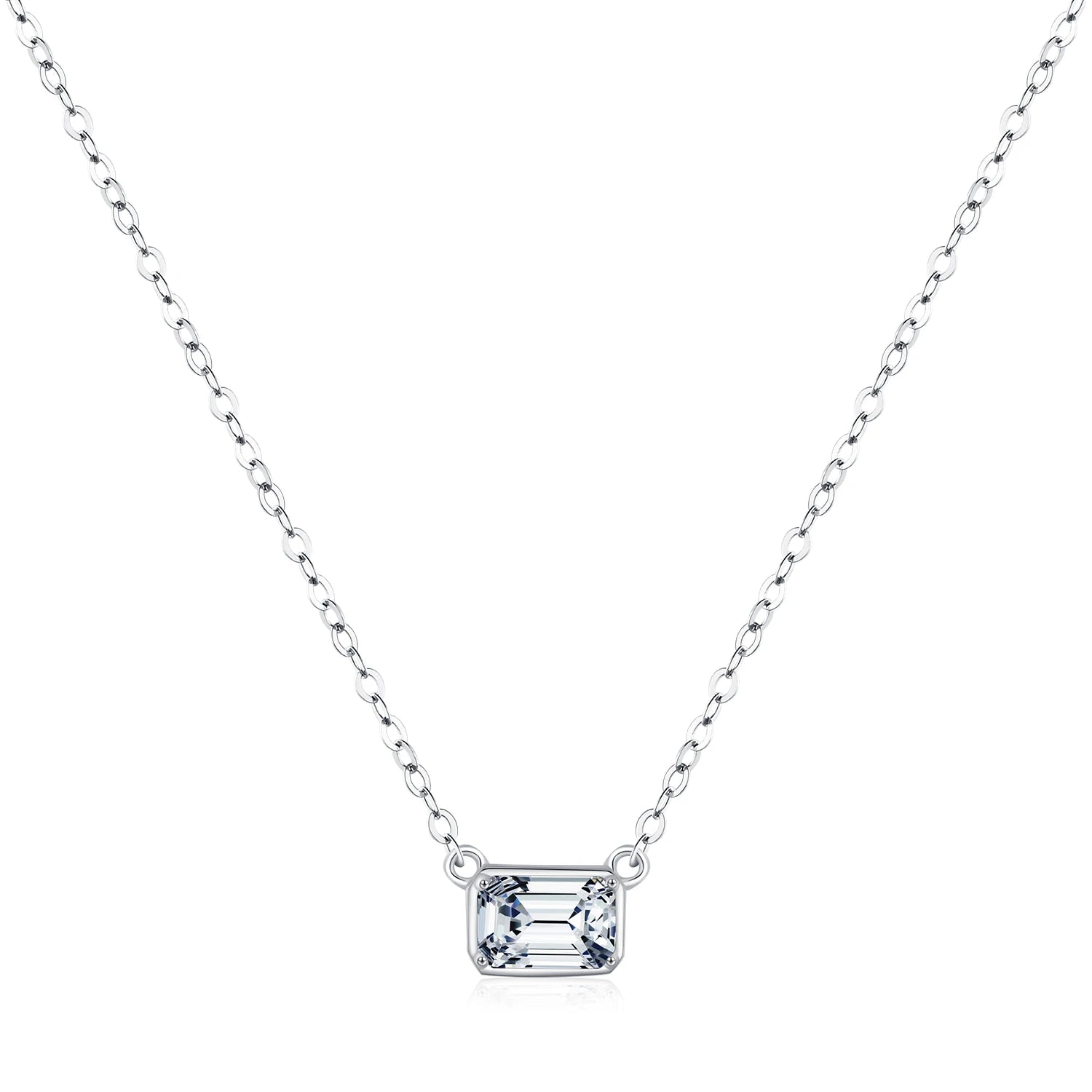 Emerald-cut rectangle CZ pendant necklace in 925 sterling silver