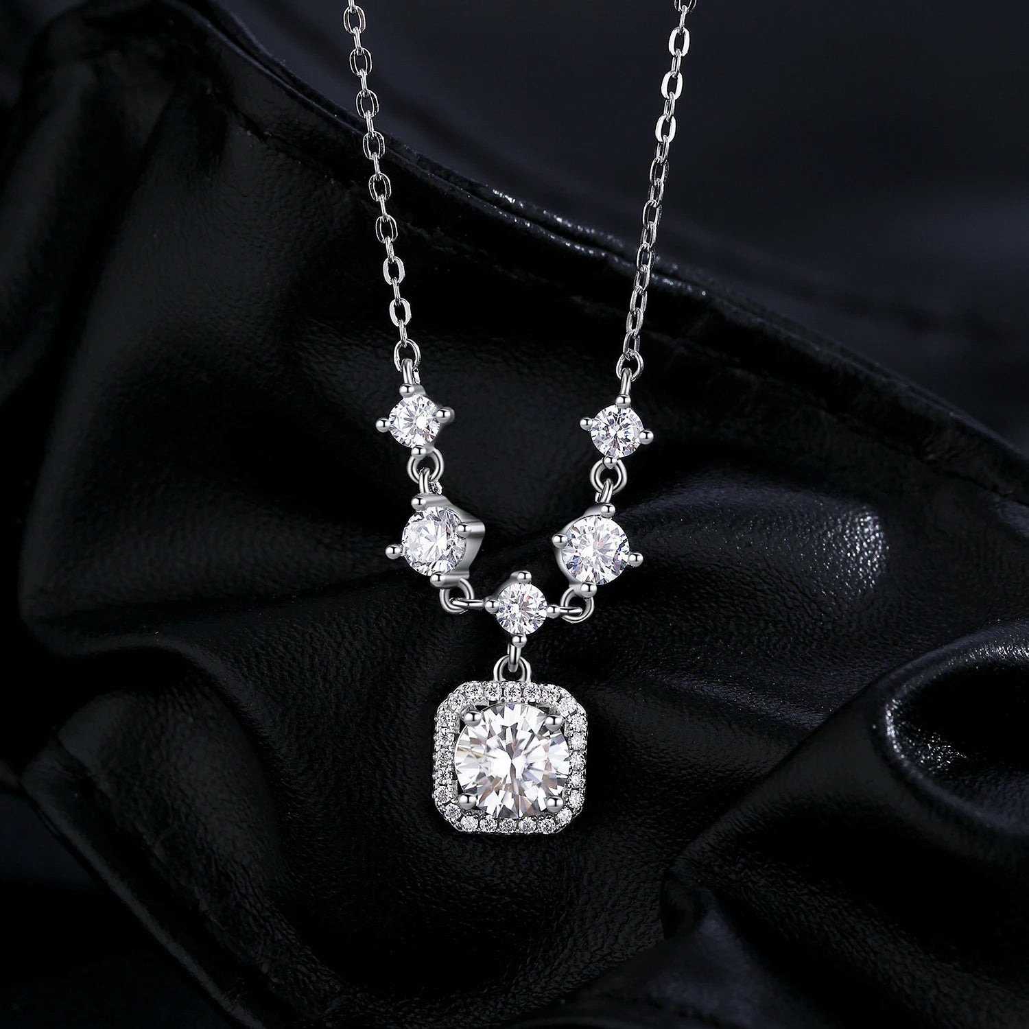 Long necklace look with moissanite chain and sterling silver setting