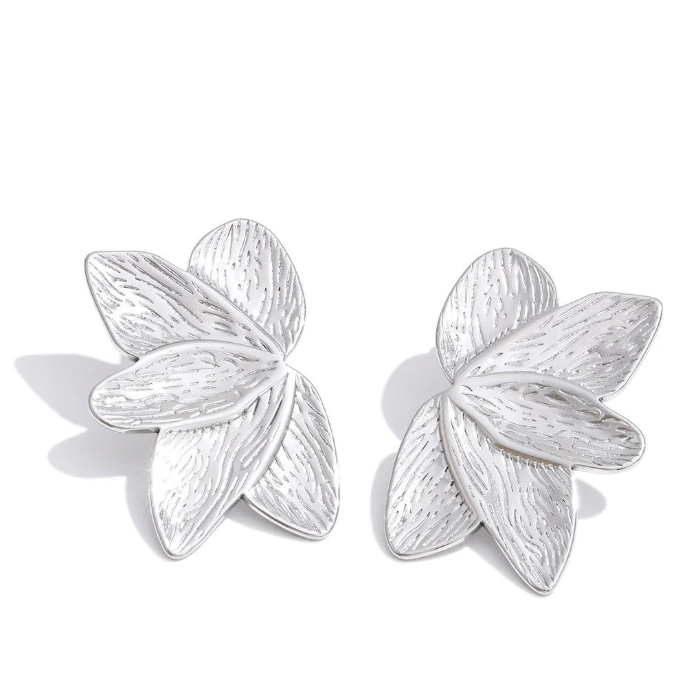 Classic flower earrings gold plated stainless design on ear