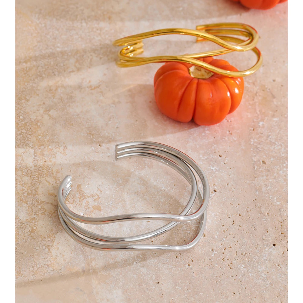 dual-layer gold bracelet bangle open cuff stainless steel for women