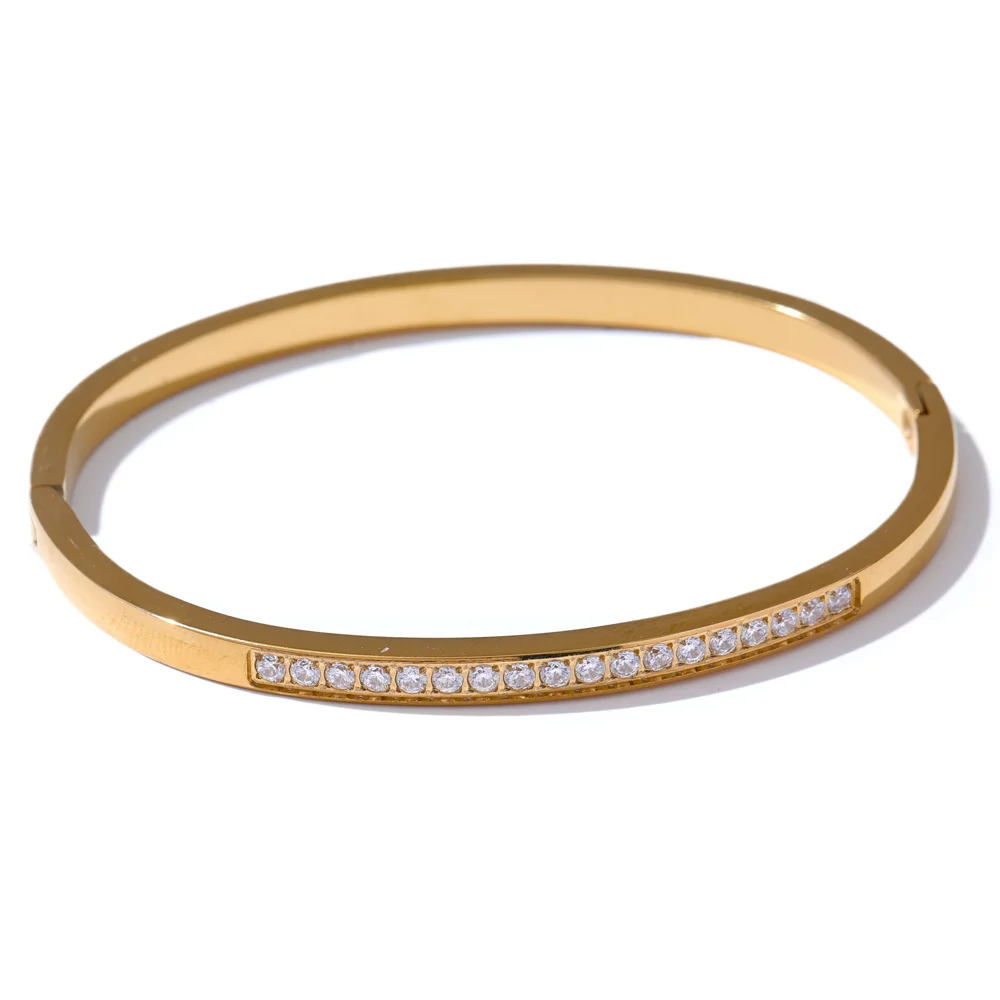 Cubic zirconia gold plated bangle bracelet with elegant shine