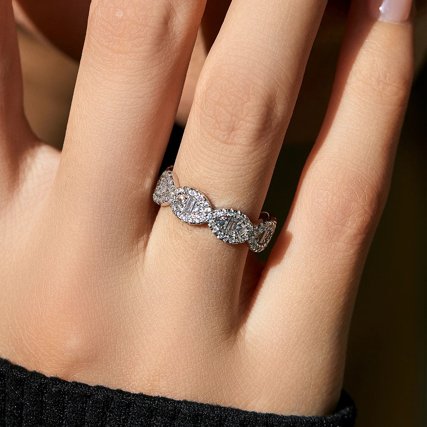 Sterling silver eternity band ring showcasing continuous cz brilliance