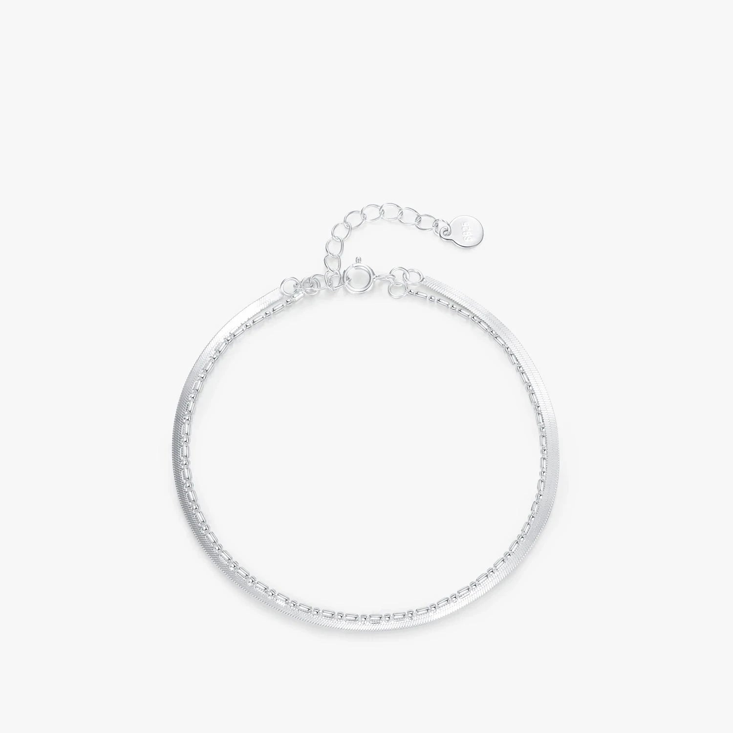 Double layer snake and link chain bracelet sterling silver