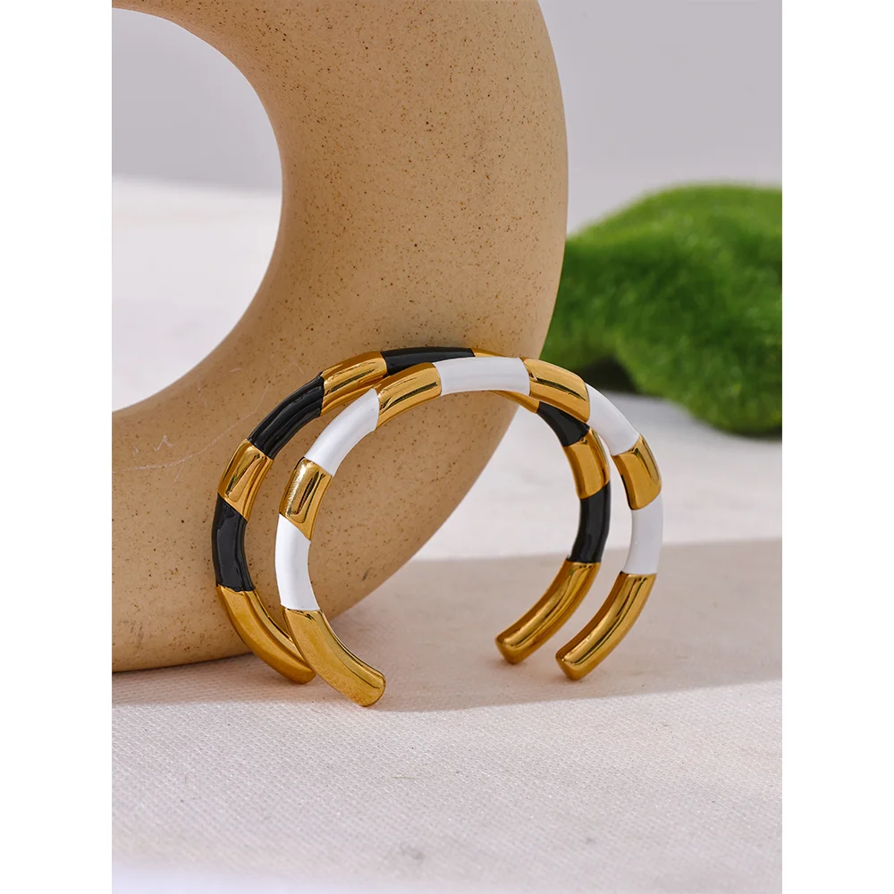 Statement open cuff bracelet enamel design stainless steel