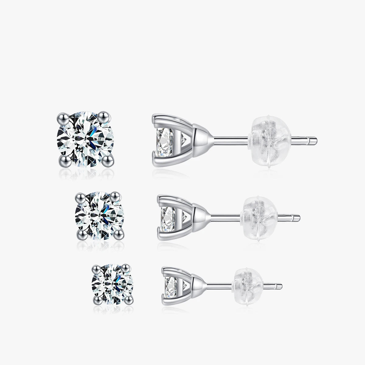 1CT and 2CT moissanite jewelry stud earrings in sterling silver earrings finish