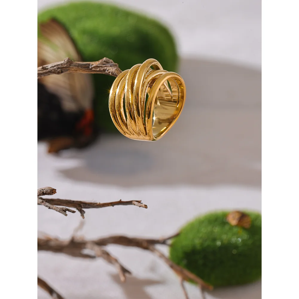 Jewelry stainless steel ring with geometric wide band