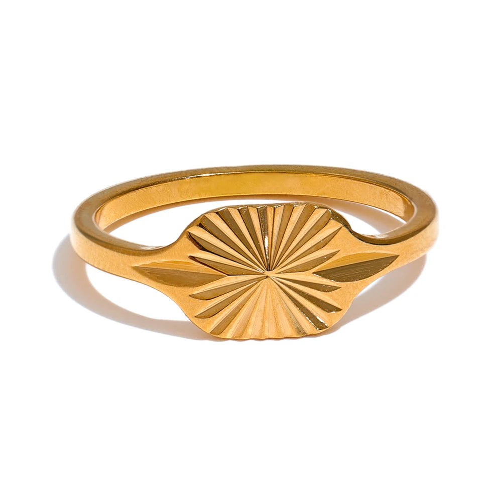 Gold ring geometric stripe thin design plated in 18K