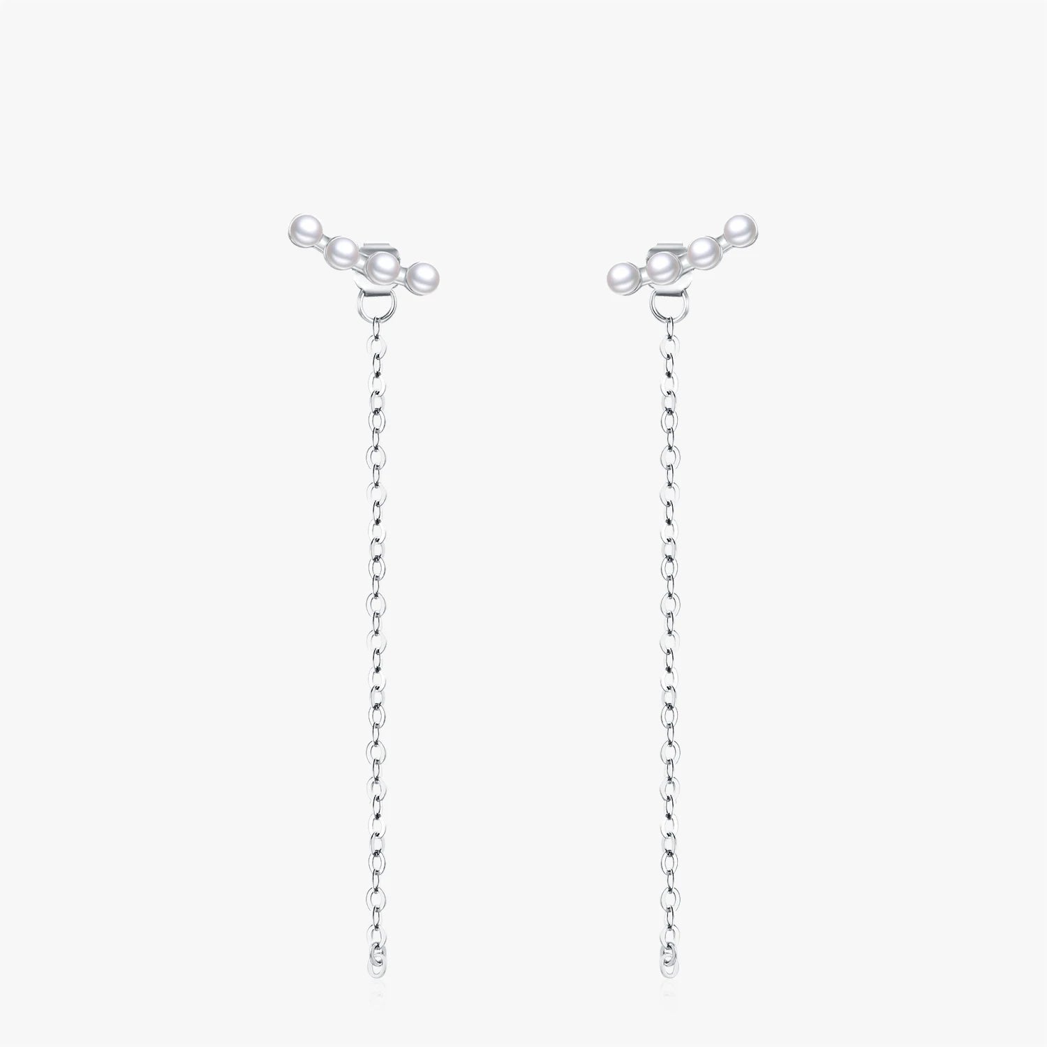 Geometric sterling silver dangle earrings with pearl drop and crystal detail