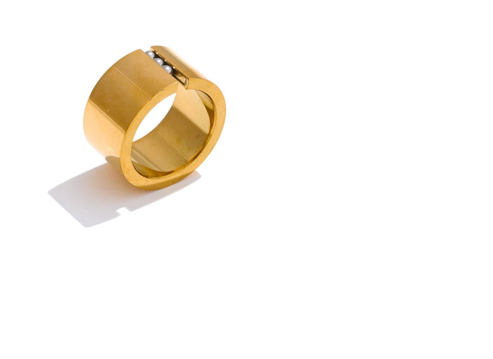 Stainless steel jewelry gold plated jewelry ring with modern wide profile